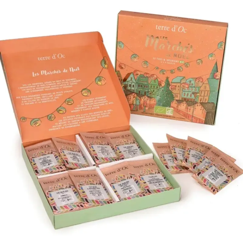 Les marches de Noel en France - coffret 32 sachets de 8 thes bio*terre d'Oc Cheap